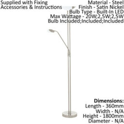 Elegant Floor Lamp With Satin Nickel Finish And White Glass Shade - thumbnail 2