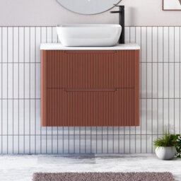 Royal Bathrooms Avenza 600mm Terracotta Clay Wall Hung Bathroom Countertop Vanity Unit 2 Drawer With Elva Basin - thumbnail 1