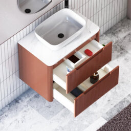 Royal Bathrooms Avenza 600mm Terracotta Clay Wall Hung Bathroom Countertop Vanity Unit 2 Drawer With Elva Basin - thumbnail 5