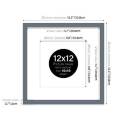 "12X12"" Grey Picture Frame - 12X12"" Square Frame With 10X10"" Mount For 12X12""/10X10"" Pictures Art Deco Style Photo Display, 1 Pack" - thumbnail 2