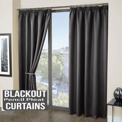 Ameha Dark Grey Blackout Curtain Pencil Pleat Curtain 66''x72'' Thick Thermal Insulated Curtains Pair Living Room Decor - image 1