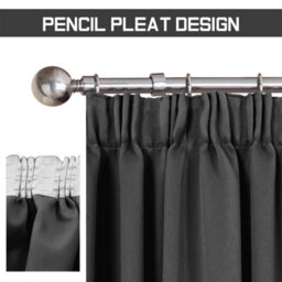Ameha Dark Grey Blackout Curtain Pencil Pleat Curtain 66''x72'' Thick Thermal Insulated Curtains Pair Living Room Decor - thumbnail 9
