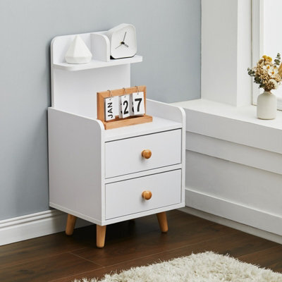Living And Home White Wooden Bedside Table Nightstand With 2 Drawer And Storage Shelf - image 1