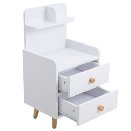 Living And Home White Wooden Bedside Table Nightstand With 2 Drawer And Storage Shelf - thumbnail 4