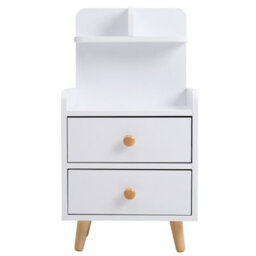 Living And Home White Wooden Bedside Table Nightstand With 2 Drawer And Storage Shelf - thumbnail 5