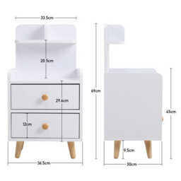 Living And Home White Wooden Bedside Table Nightstand With 2 Drawer And Storage Shelf - thumbnail 6