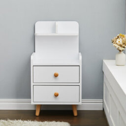 Living And Home White Wooden Bedside Table Nightstand With 2 Drawer And Storage Shelf - thumbnail 2