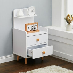 Living And Home White Wooden Bedside Table Nightstand With 2 Drawer And Storage Shelf - thumbnail 3