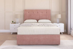 "Sloomy Highbury Pink Plush Divan Bed Base 4 Drawers - 26"" Strutted Headboard 4'6 Double"