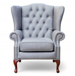 Chesterfield High Back Wing Chair Cracked Wax Ash Grey Leather In Mallory Style - thumbnail 3