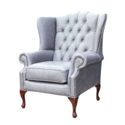 Chesterfield High Back Wing Chair Cracked Wax Ash Grey Leather In Mallory Style - thumbnail 2