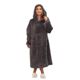 Ohs Long Soft Teddy Fleece Oversized Hoodie Blanket Sweatshirt, Charcoal