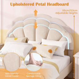 Costway King Size Upholstered Led Bed Frame Kids Platform Bed W/ Adjustable Headboard - thumbnail 7