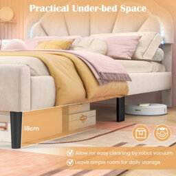 Costway King Size Upholstered Led Bed Frame Kids Platform Bed W/ Adjustable Headboard - thumbnail 8