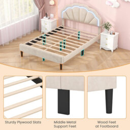 Costway King Size Upholstered Led Bed Frame Kids Platform Bed W/ Adjustable Headboard - thumbnail 9