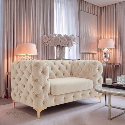 Sofaya Monaco Chesterfield Cream Velvet Sofa Set - 1,2,3 Seater & 3+2 Seater Set Deep Buttoned Cushions Upholstery Couch Settee - image 1