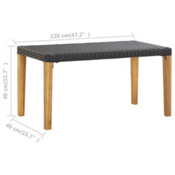 Walplus Garden Bench 120 Cm Black Poly Rattan And Solid Acacia Wood - thumbnail 6