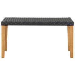 Walplus Garden Bench 120 Cm Black Poly Rattan And Solid Acacia Wood - thumbnail 2