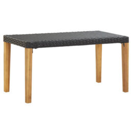 Walplus Garden Bench 120 Cm Black Poly Rattan And Solid Acacia Wood - thumbnail 1