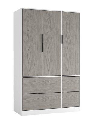 Urbn-Living Urbnliving 3 Door Wardrobe With 4 Drawers Wooden Bedroom Storage Cupboard With Hanging Rail For Clothes - White Unit & Cedar Gre - image 1