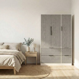 Urbn-Living Urbnliving 3 Door Wardrobe With 4 Drawers Wooden Bedroom Storage Cupboard With Hanging Rail For Clothes - White Unit & Cedar Gre - thumbnail 2