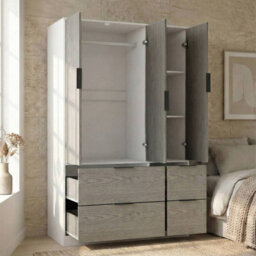 Urbn-Living Urbnliving 3 Door Wardrobe With 4 Drawers Wooden Bedroom Storage Cupboard With Hanging Rail For Clothes - White Unit & Cedar Gre - thumbnail 6