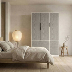 Urbn-Living Urbnliving 3 Door Wardrobe With 4 Drawers Wooden Bedroom Storage Cupboard With Hanging Rail For Clothes - White Unit & Cedar Gre - thumbnail 7