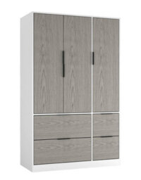 Urbn-Living Urbnliving 3 Door Wardrobe With 4 Drawers Wooden Bedroom Storage Cupboard With Hanging Rail For Clothes - White Unit & Cedar Gre - thumbnail 1