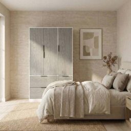 Urbn-Living Urbnliving 3 Door Wardrobe With 4 Drawers Wooden Bedroom Storage Cupboard With Hanging Rail For Clothes - White Unit & Cedar Gre - thumbnail 4