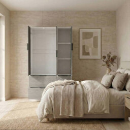 Urbn-Living Urbnliving 3 Door Wardrobe With 4 Drawers Wooden Bedroom Storage Cupboard With Hanging Rail For Clothes - White Unit & Cedar Gre - thumbnail 5