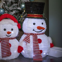 Samuel Alexander 70Cm Set Of 3 Light Up Foldable Cloth Christmas Snowmen With 130 White Leds - thumbnail 3