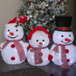 Samuel Alexander 70Cm Set Of 3 Light Up Foldable Cloth Christmas Snowmen With 130 White Leds - thumbnail 2