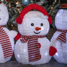 Samuel Alexander 70Cm Set Of 3 Light Up Foldable Cloth Christmas Snowmen With 130 White Leds - thumbnail 5