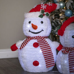 Samuel Alexander 70Cm Set Of 3 Light Up Foldable Cloth Christmas Snowmen With 130 White Leds - thumbnail 4
