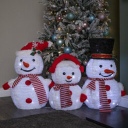Samuel Alexander 70Cm Set Of 3 Light Up Foldable Cloth Christmas Snowmen With 130 White Leds - thumbnail 1