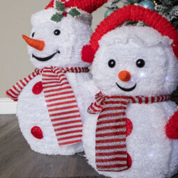 Samuel Alexander 70Cm Set Of 3 Light Up Foldable Cloth Christmas Snowmen With 130 White Leds - thumbnail 8