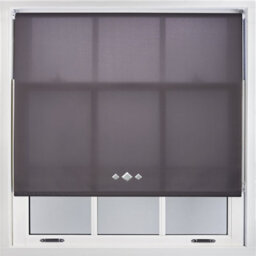 FURNISHED Trimmable Roller Blind With Triple Diamond Chrome Eyelet And Metal Fittings - Dark Grey Daylight Shade (W)160Cm X (L)165Cm