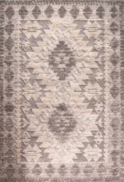 Loomed Contemporary Grey White Bordered Geometric Plush Scandi Area Rug 80X150Cm - thumbnail 1