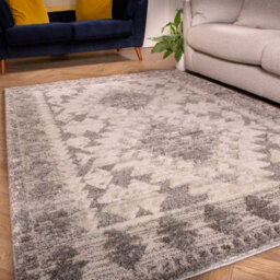 Loomed Contemporary Grey White Bordered Geometric Plush Scandi Area Rug 80X150Cm - thumbnail 3