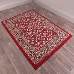 Red Traditional Floral Bordered Rug Easy To Clean Dining Room-60Cm X 110Cm - thumbnail 2