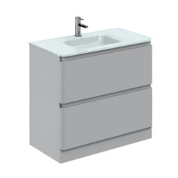 Plum&clay Marvel Gloss Light Grey Floor Standing Bathroom Vanity Unit With White Glass Basin (W)900mm - thumbnail 1