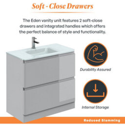Plum&clay Marvel Gloss Light Grey Floor Standing Bathroom Vanity Unit With White Glass Basin (W)900mm - thumbnail 4