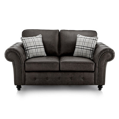 Furnishings For Less UK Oakland 2 Seater Large Chesterfield Style Leatherair Charcoal Grey - image 1