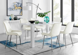 Furniturebox Uk Pivero 6 White Dining Table And 6 Cream Pesaro Silver Leg Chairs - thumbnail 1