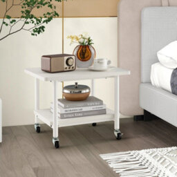 Bedroom 2 Tier Rolling End Table Storage Rack - thumbnail 3