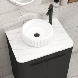 Royal Bathrooms Venice 600mm Matt Nocturne Black Freestanding Bathroom Countertop Vanity Unit 2 Door With Milan Basin - thumbnail 6