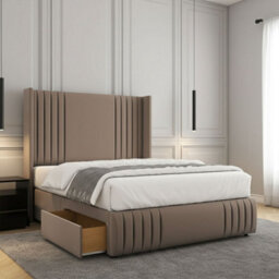 REGIONAL FURNISHINGS Divan Bed Set Mink Plush Velvet Upholstered 54Inch Headboard 2Drawers Footend & No Mattress In Double King 4Ft 6Ft Sizes - thumbnail 2