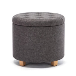 Hnnhome 45Cm Round Linen Padded Seat Ottoman Storage Stool Box, Footstool Pouffes Chair With Lids (Charcoal)