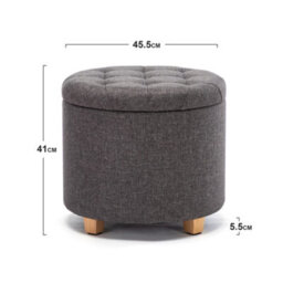 Hnnhome 45Cm Round Linen Padded Seat Ottoman Storage Stool Box, Footstool Pouffes Chair With Lids (Charcoal) - thumbnail 3
