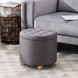 Hnnhome 45Cm Round Linen Padded Seat Ottoman Storage Stool Box, Footstool Pouffes Chair With Lids (Charcoal) - thumbnail 6
